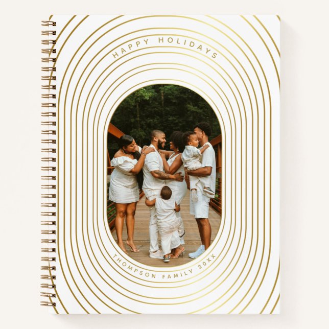 Gold White Custom Photo Family Christmas  Notebook (Front)