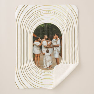 Gold White Custom Photo Family Christmas Sherpa Blanket