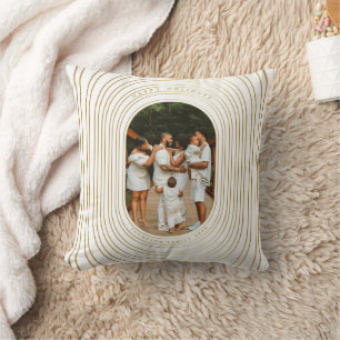 Gold White Custom Photo Family Christmas Throw Pillow