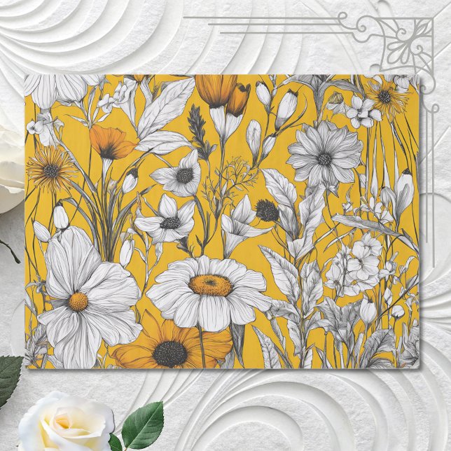 Gold White Daisy Boho Wildflower Decoupage Tissue Paper (Creator Uploaded)