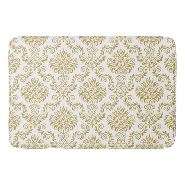 Gold & White Damask Pattern{pick your colour} Bath Mat (Front)