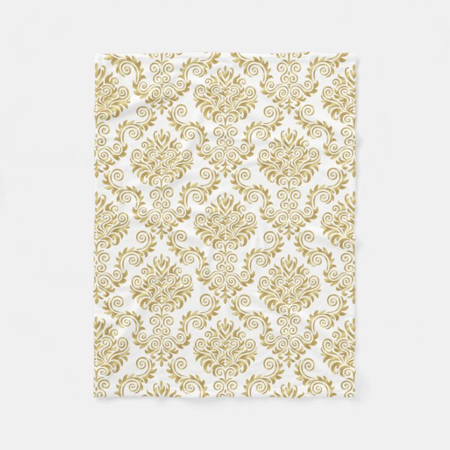 Gold & White Damask Pattern{pick your colour} Fleece Blanket (Front)