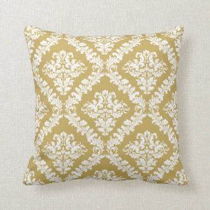Gold, white damask pattern throw pillow