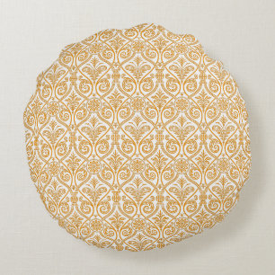 Gold & White Damask Round Pillow