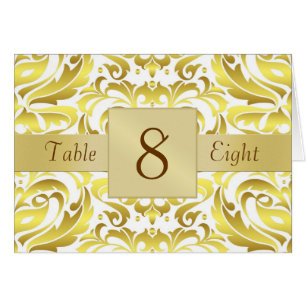Gold & White Damask Table Number Folded Card