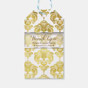 Gold & White Damask Vintage Wedding Event Favour Gift Tags
