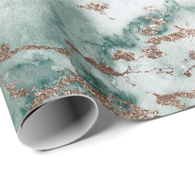 Gold White Deep Green Marble Stone Grey Teal Wrapping Paper (Roll Corner)