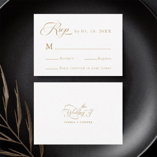 Gold & White Delicate Elegant Wedding  RSVP Card