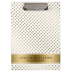 Gold & White Dotes Geometric Pattern Clipboard