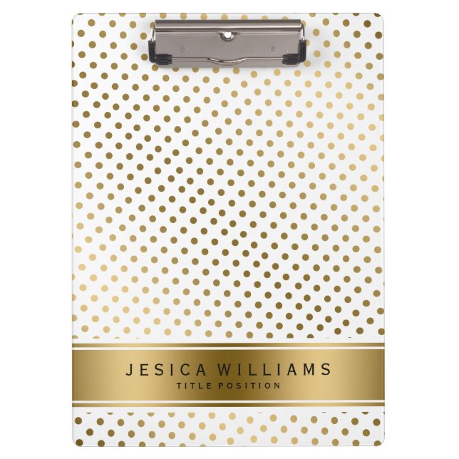 Gold & White Dotes Geometric Pattern Clipboard (Front)