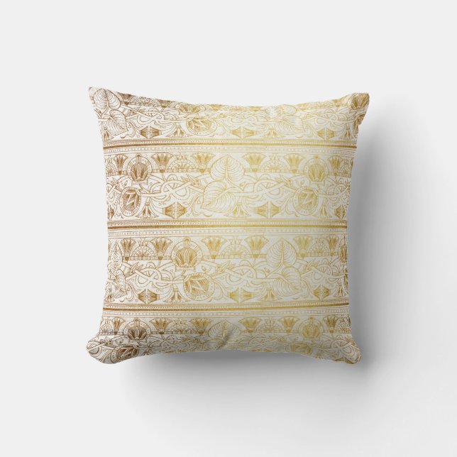 Gold & White Egyptian Egypt Print Glam Modern Chic Throw Pillow (Front)