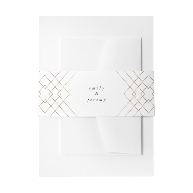 Gold White Elegance Diamond Geo Deco Wedding Invitation Belly Band (Front Example)