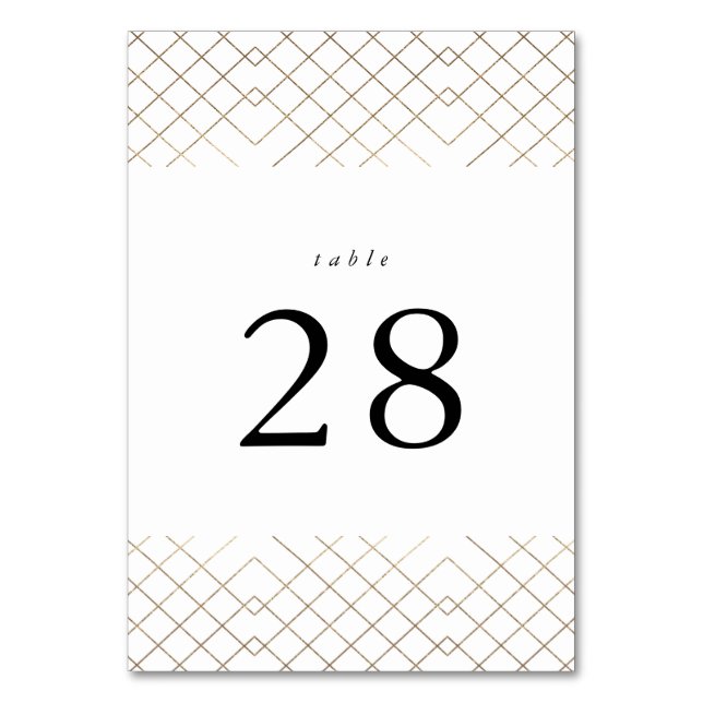 Gold White Elegance Diamond Geo Deco Wedding Table Number (Front)