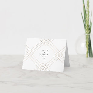 Gold White Elegance Diamond Geo Deco Wedding Thank You Card