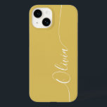 Gold White Elegant Calligraphy Script Name Case-Mate iPhone 14 Case<br><div class="desc">Gold White Elegant Calligraphy Script Custom Personalized Name iPhone 14 Smart Phone Cases features a modern and trendy simple and stylish design with your personalized name in elegant hand written calligraphy script typography on a gold background. Designed by ©Evco Studio www.zazzle.com/store/evcostudio</div>