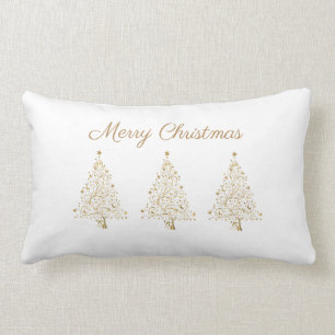 Gold White Elegant Christmas Trees  Lumbar Pillow