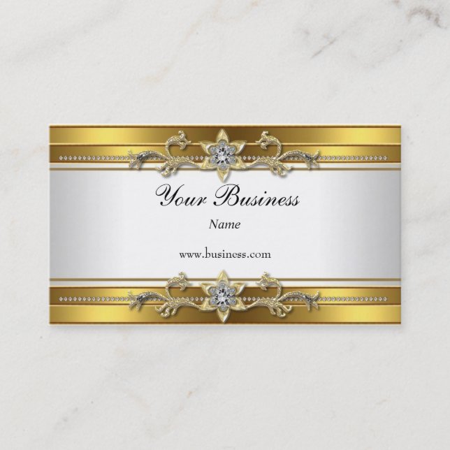 Gold White Elegant Classy Jewel Business Card (Front)