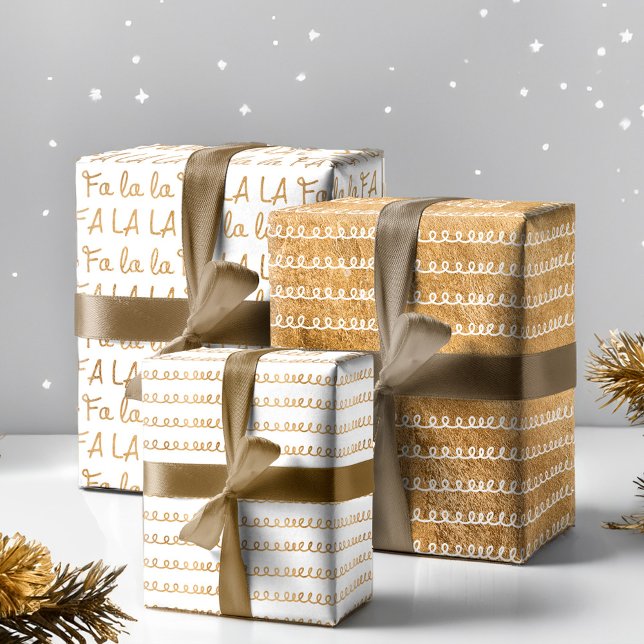Gold & White Elegant Fa La Typographic Christmas Wrapping Paper Sheet (Gold & White Elegant Fa La Typographic Christmas Wrapping Paper Sheets)