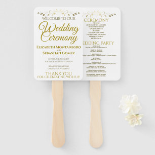 Gold & White Elegant Flourish Wedding Program Hand Fan