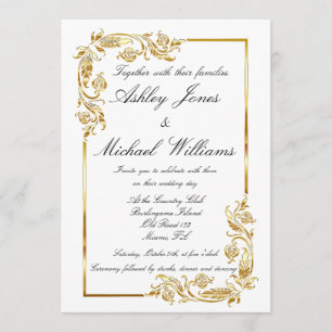 Gold White Elegant Glamourous Cordial Wedding Invitation