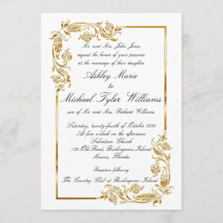 Gold White Elegant Glamourous Formal Wedding Invitation