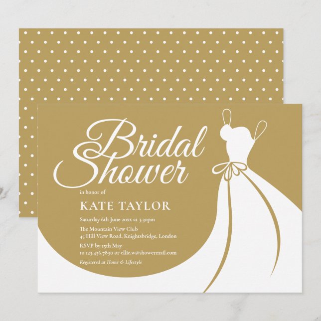 Gold White Elegant Gown Bridal Shower Invitation (Front/Back)