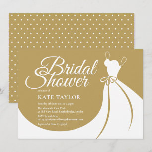 Gold White Elegant Gown Bridal Shower Invitation