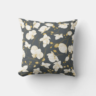 Gold & white elegant orchid floral modern throw pillow