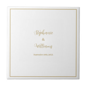Gold White Elegant Simple Name Wedding Gift Favor Tile