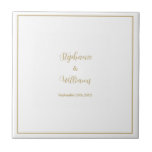 Gold White Elegant Simple Name Wedding Gift Favour Tile<br><div class="desc">Designed with text templates for names & date which you can customize!</div>