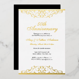 Gold White Elegant Swirl 50th Wedding Anniversary 