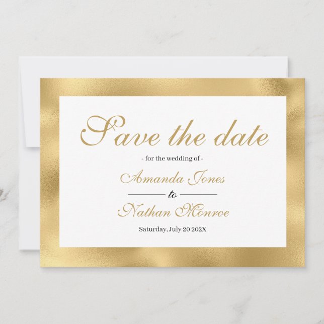 Gold White Elegant Wedding Enregistrer la carte Da (Devant)