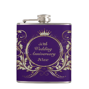 Gold & White Faux Glitter Floral Frame Flask