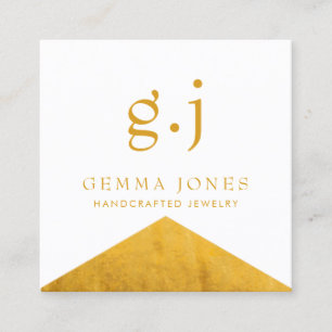 Gold White Faux Gold Foil Edge Jewelry Designer  Square Business Card