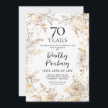 Gold White Floral 70th Birthday Party Invitation<br><div class="desc">Elegant gold line art roses and leaves surround your 70th birthday party details.</div>
