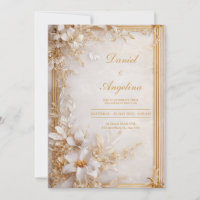 Gold White Floral Marble Glamourous Wedding