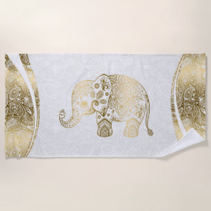 Gold & White Floral Paisley Elephant Beach Towel
