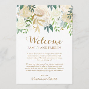 Gold White Flower Wedding Hotel Welcome Cards