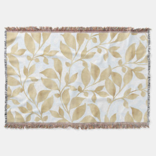 Gold White foliage pattern Throw Blanket