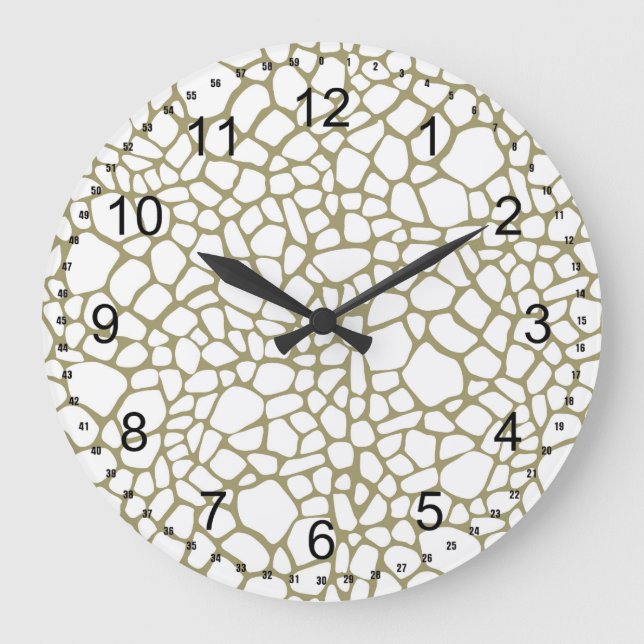 Gold White Giraffe Print Large Clock (Front)