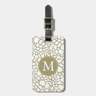 Gold White Giraffe Print Monogram Luggage Tag