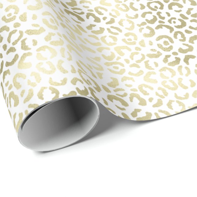 Gold White Glam Leopard Print Wrapping Paper (Roll Corner)