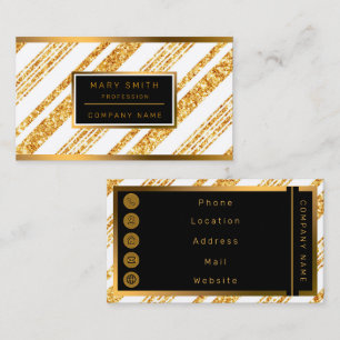 Gold White Glitter Boho Popular Stripes Collection Business Card