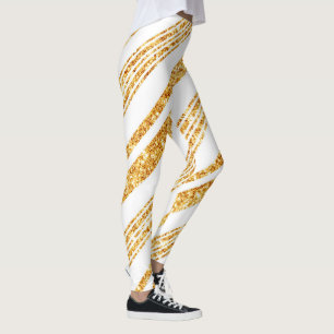 Gold White Glitter Boho Popular Stripes Collection Leggings
