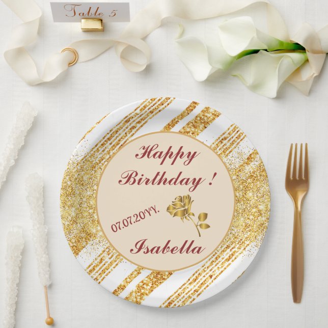 Gold White Glitter Boho Popular Stripes Collection Paper Plate (Wedding)