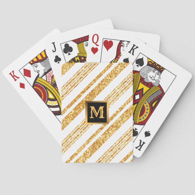 Gold White Glitter Boho Popular Stripes Collection Playing Cards (Back)
