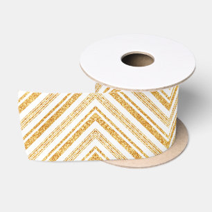 Gold White Glitter Boho Popular Stripes Collection Satin Ribbon