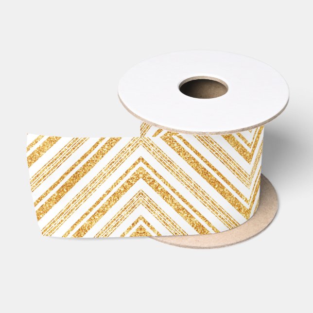 Gold White Glitter Boho Popular Stripes Collection Satin Ribbon (Spool)