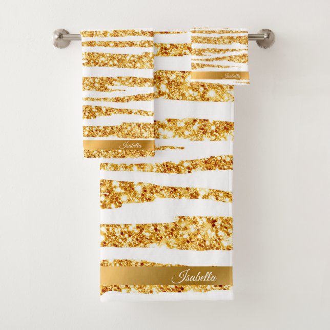 Gold White Glitter Boho Popular Tiger Collection Bath Towel Set (Insitu)