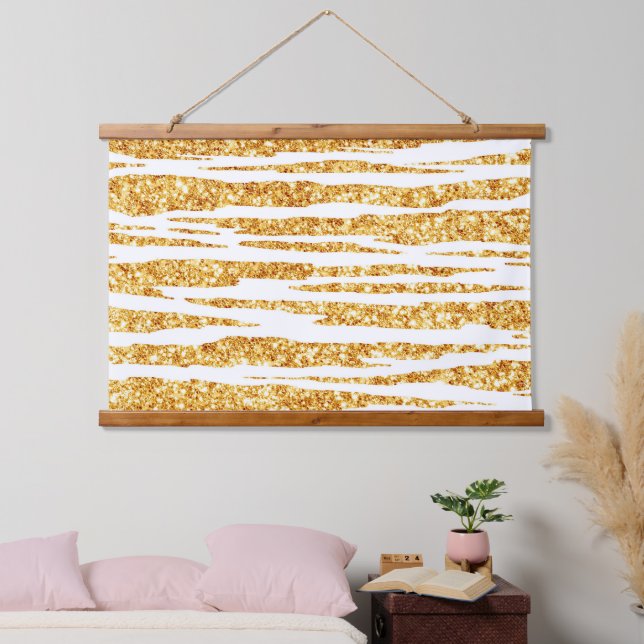 Gold White Glitter Boho Popular Tiger Collection Hanging Tapestry (Bedroom)
